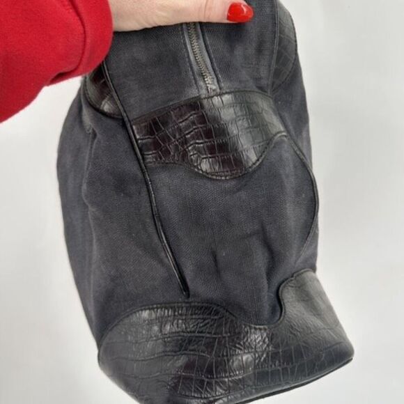 Paul Smith Women's Cotton Leather‎ Trim Double Handle Tote Shoulder Bag Black - Picture 7 of 16